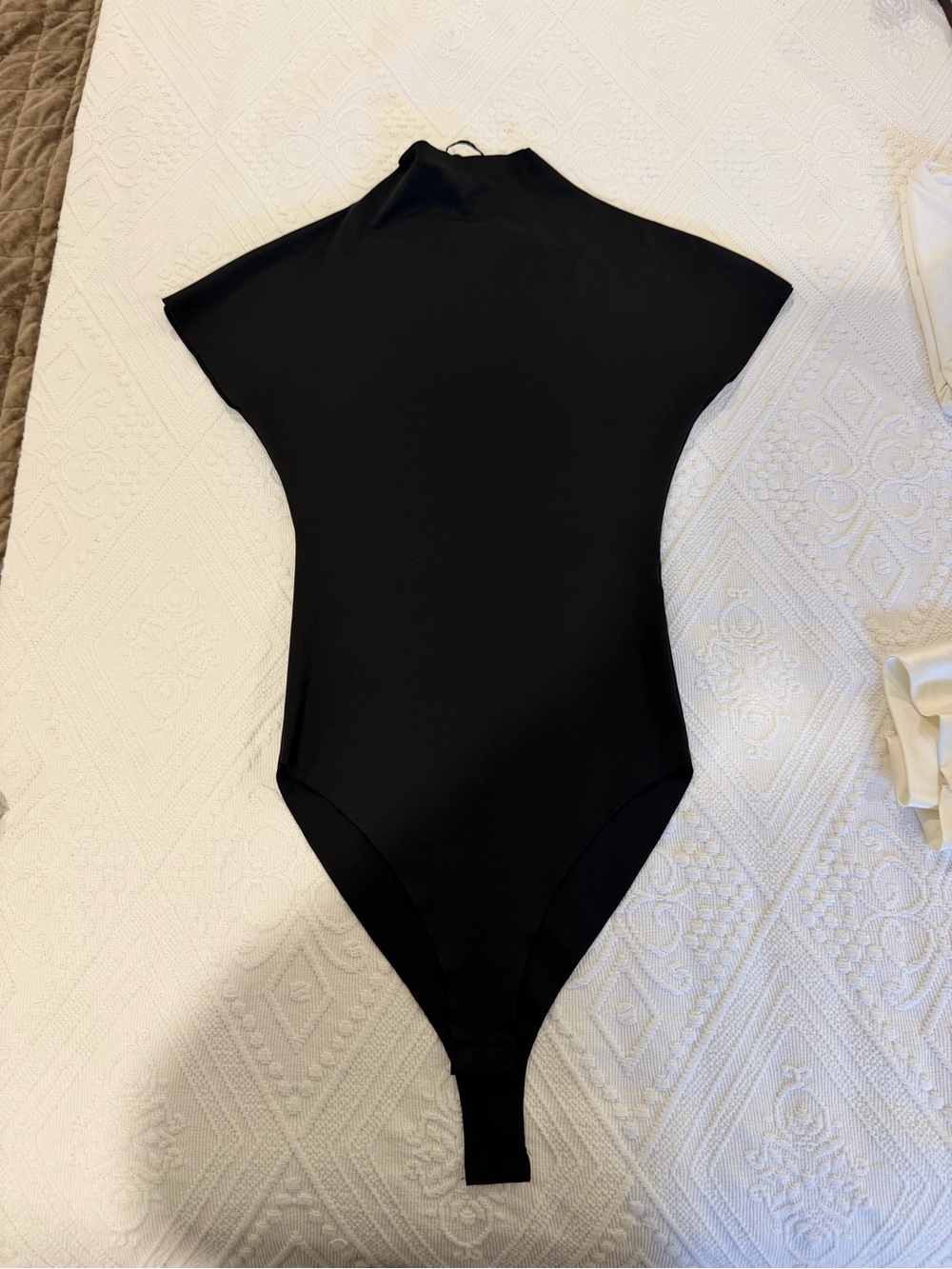 Zara Black Short-Sleeve High-Neck Bodysuit